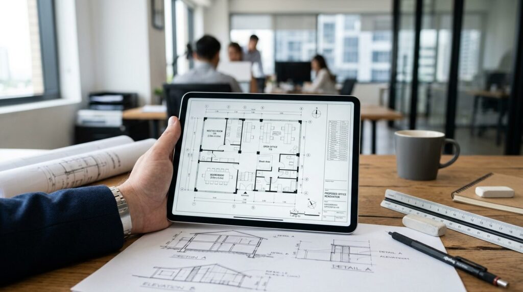 Close-up stock photo of a persons hand holding a tablet dis