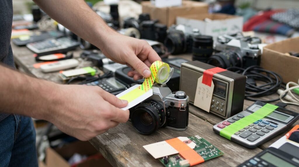 Close-up detail shot of campaign tape being applied to handw