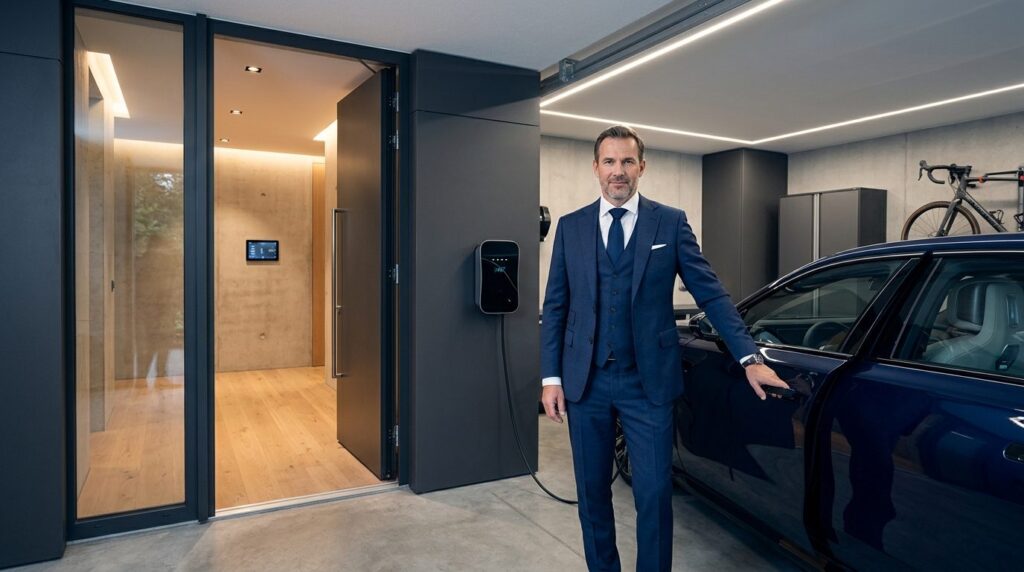 Lifestyle scene: Wealthy professional in tailored business a
