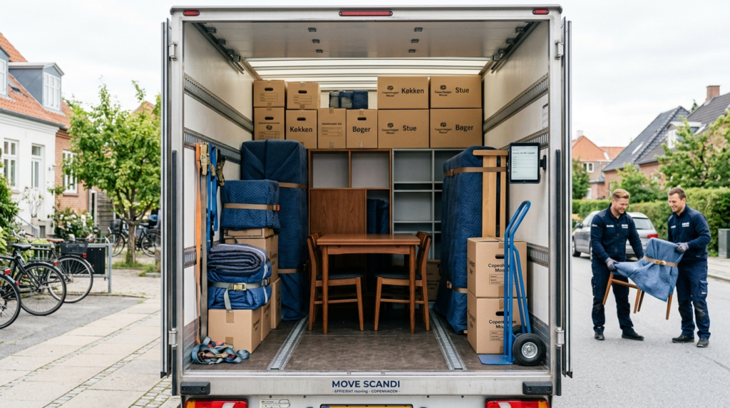 Modern moving truck interior perfectly organized with furnit