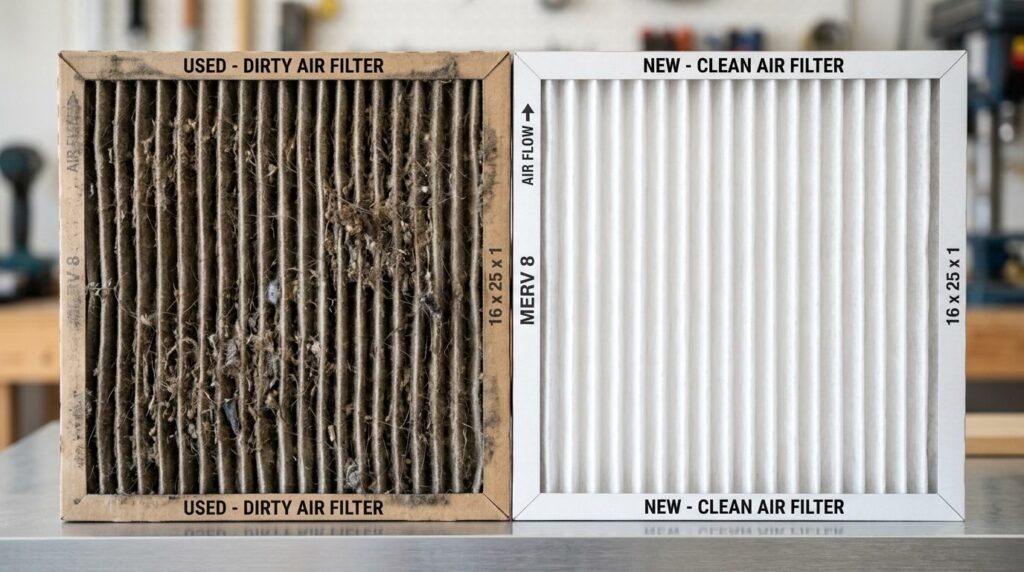 Dirty versus clean air filters side by side comparison for r