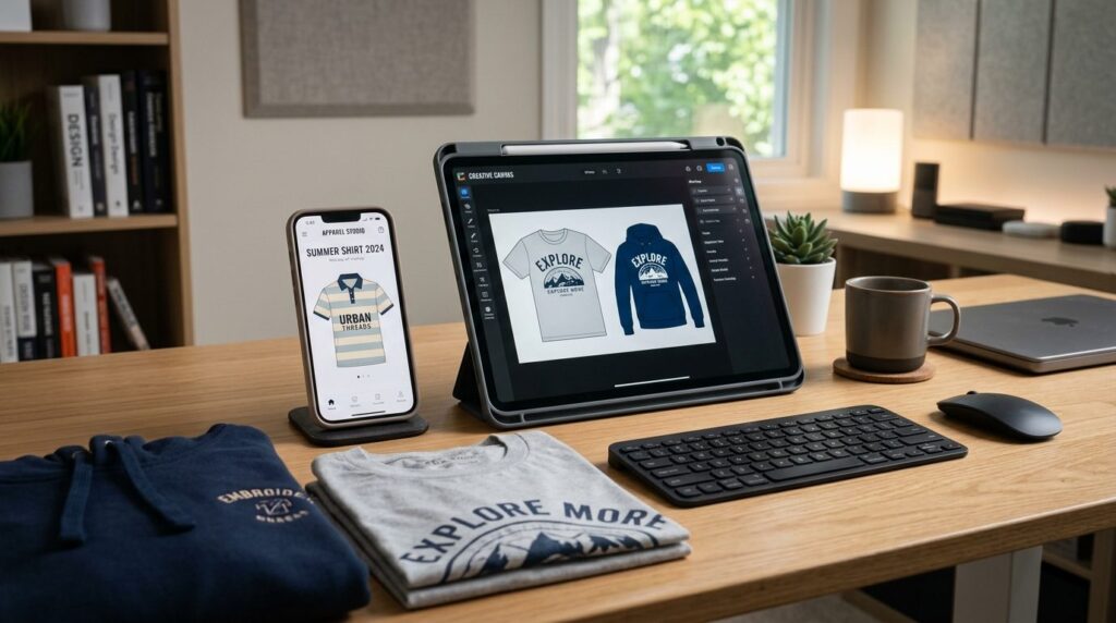 Clean modern workspace photo showing digital design workflow