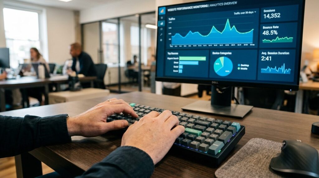 Hænder skriver på mekanisk tastatur.